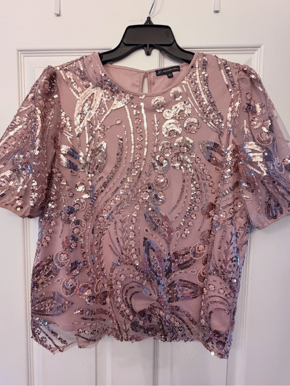 Adrianna Papell Embellished Sequin Blush Pink Women's Top